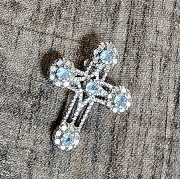 Blue Topaz Cross, Sterling Silver Sky Blue Topaz Dainty Religious Cross - Picture 5 of 9